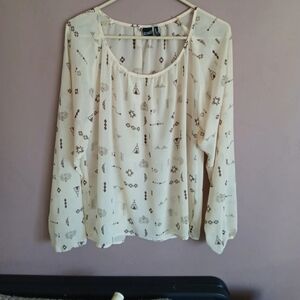 Cruel Girl Flowy Sheer Aztec Print Top – Size Medium – Cream